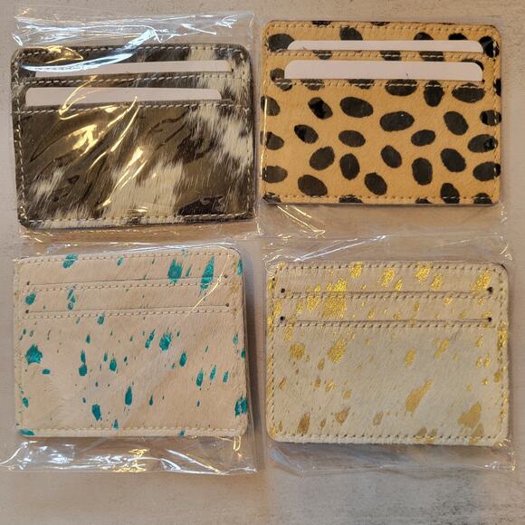 Black White Cowhide Card Holder – Genuine Hair-On Leather Wallet - Picture 3 of 7